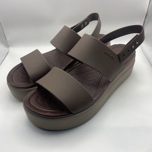 CROCS Shoes - Crocs Women's Brooklyn Low Wedge Sandals Mocha/Mushroom size 11